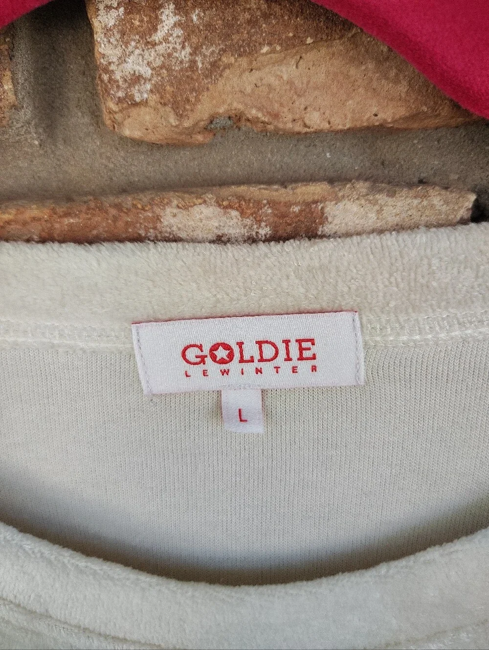 Goldie LeWinter Off White Velour Cropped Long Sleeve Top Sweatshirt Sz L